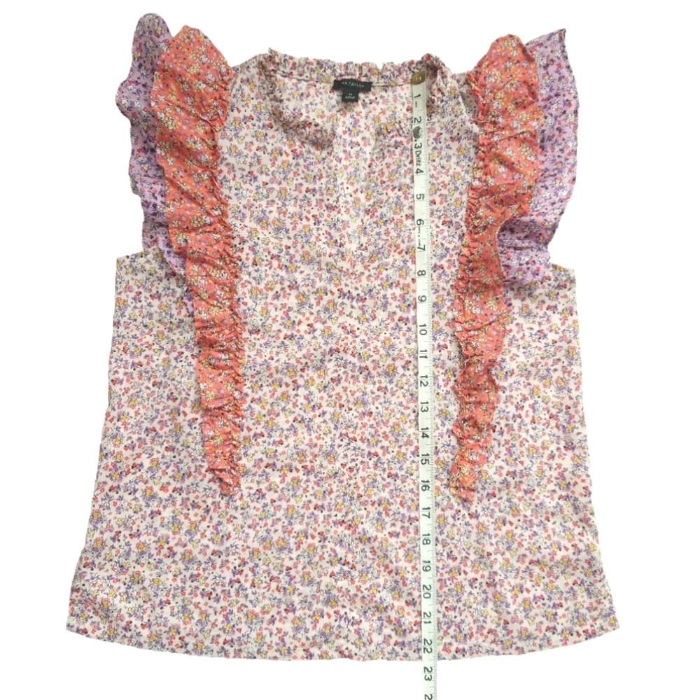 ANN TAYLOR Floral Ruffle Trim Shell Blouse Top Pink Orange Lilac Size XS - Picture 9 of 13